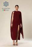 Sheer Wine Elegance Side Slit Ensemble Dress