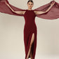 Sheer Wine Elegance Side Slit Ensemble Dress