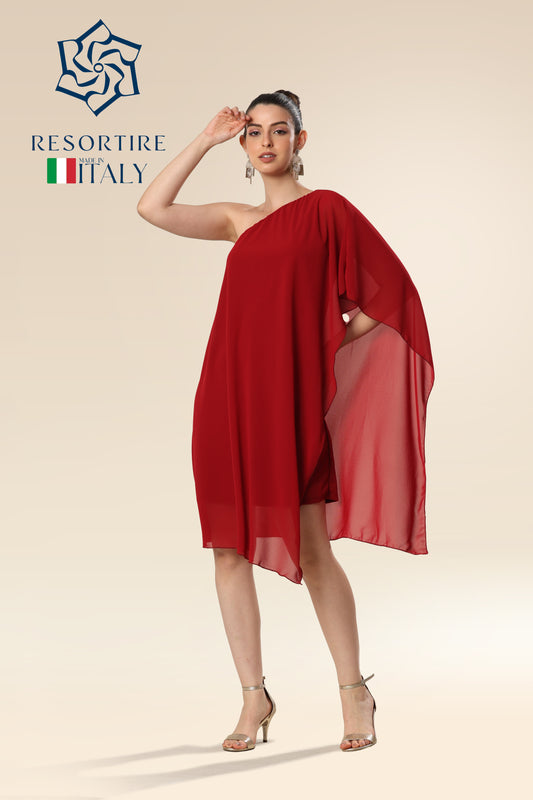 Red Rhapsody One-Shoulder Stunner Dress