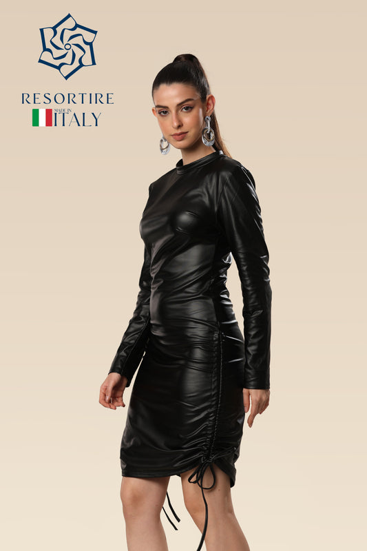 Midnight Muse Strap-Fit Faux Leather Glam Dress