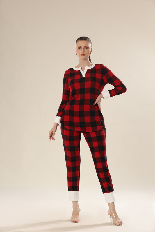 Red Blaze Checkered Comfort Night Wear