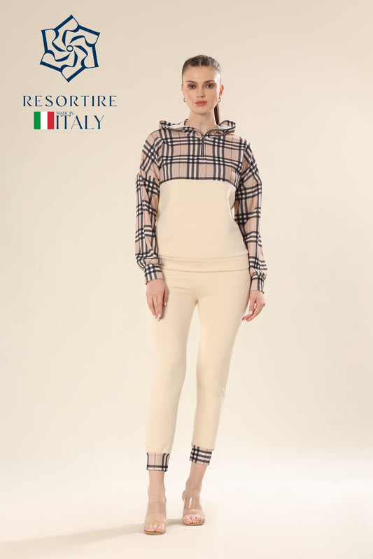 Fashionable Checks In Modern Beige Plaid Track Suit