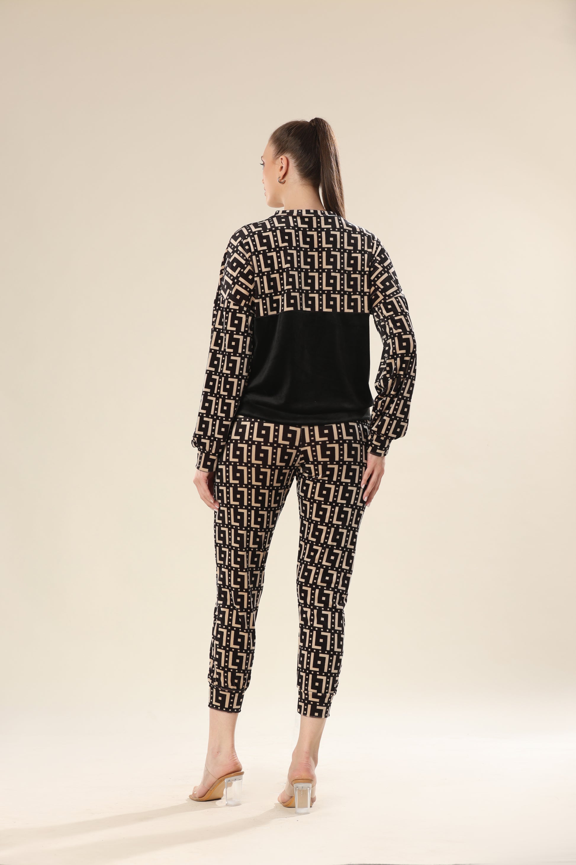 Luxe Velvet Geometric Ensemble Track Suit - Tracksuit