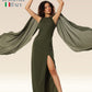 Leafy Elegance Side Slit Ensemble Dress