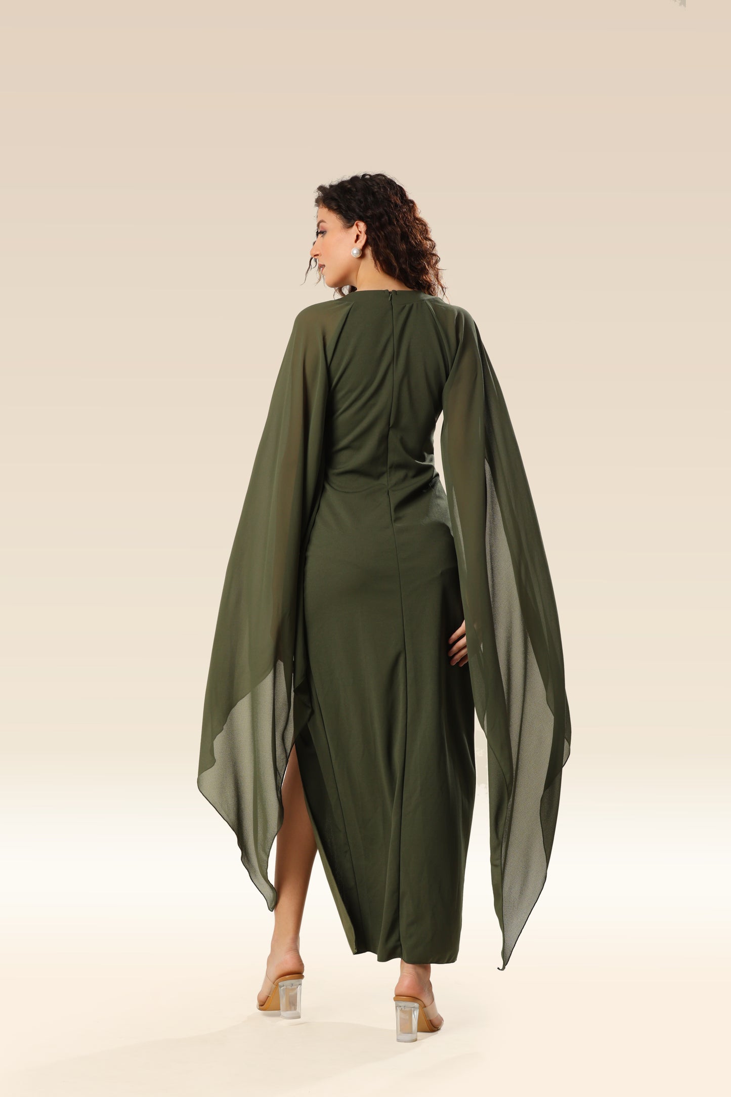 Leafy Elegance Side Slit Ensemble Dress