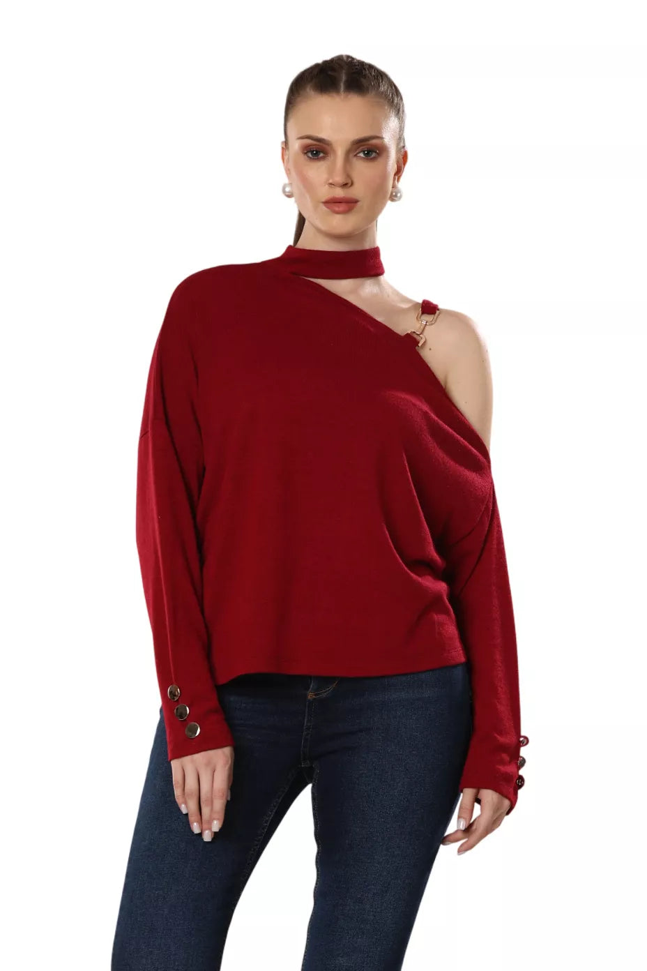 Maroon Majesty Asymmetric Elegance Top