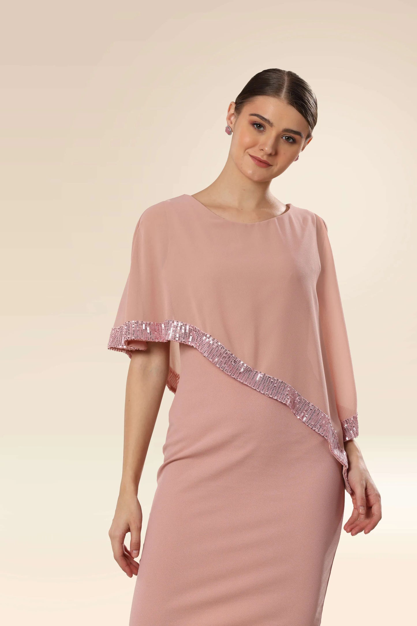 Antique Pink Sequin Cascade Dress
