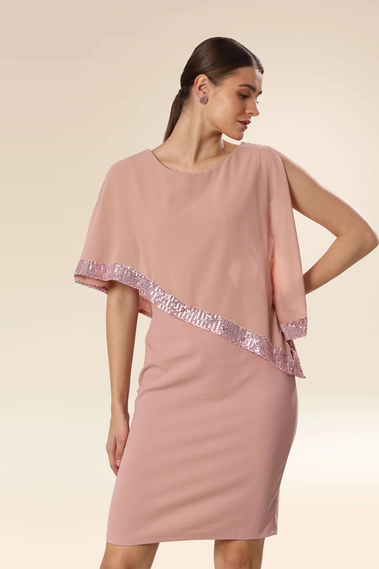 Antique Pink Sequin Cascade Dress