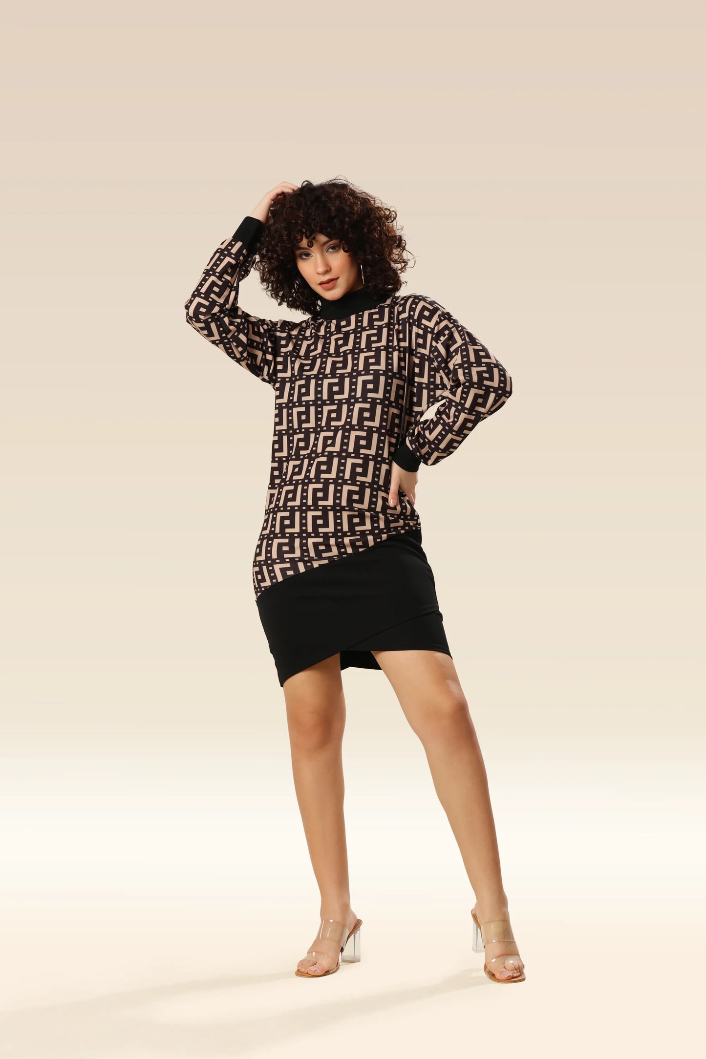 Beige Sculpt Fitted Skirt Chic Dress
