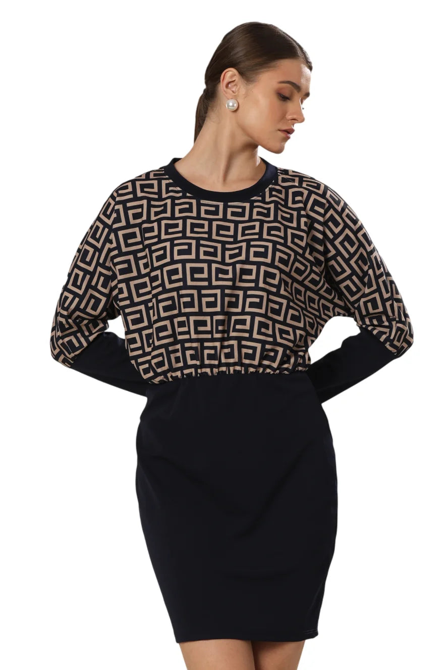 Black White Sculpt Fitted Skirt Chic Dress