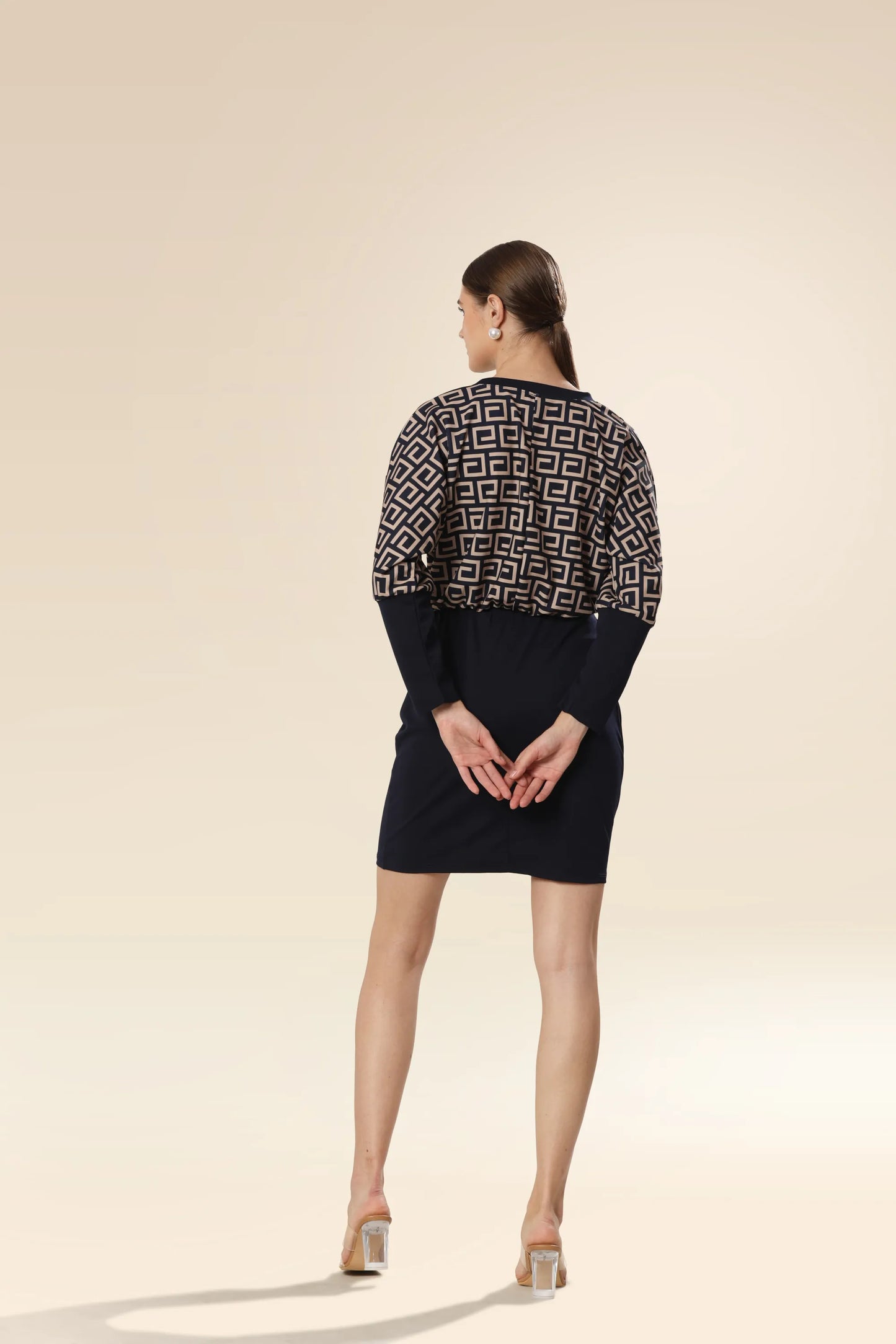 Black White Sculpt Fitted Skirt Chic Dress