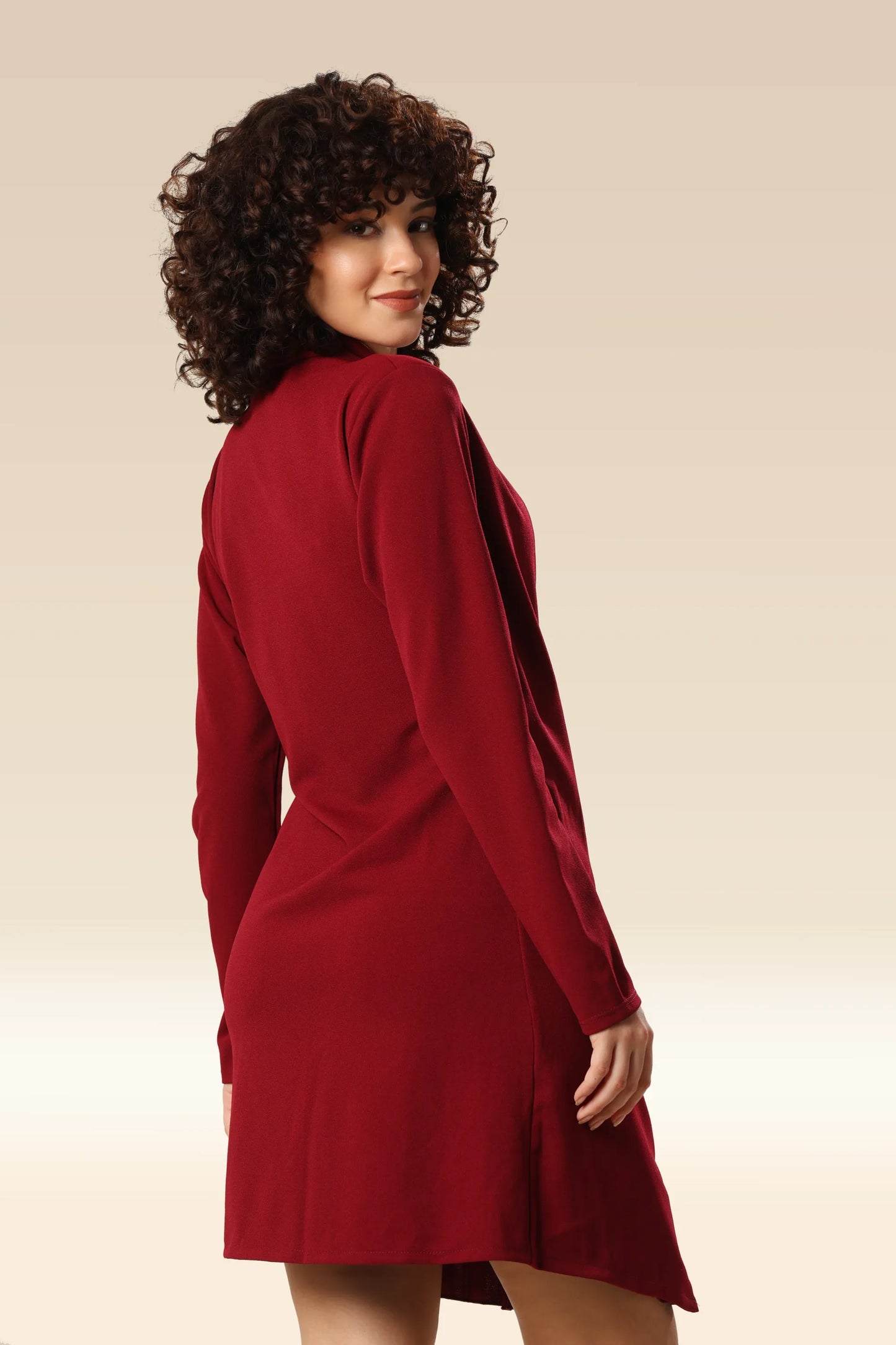 Bordeaux Bliss Wrap & Pleats Elegance Dress