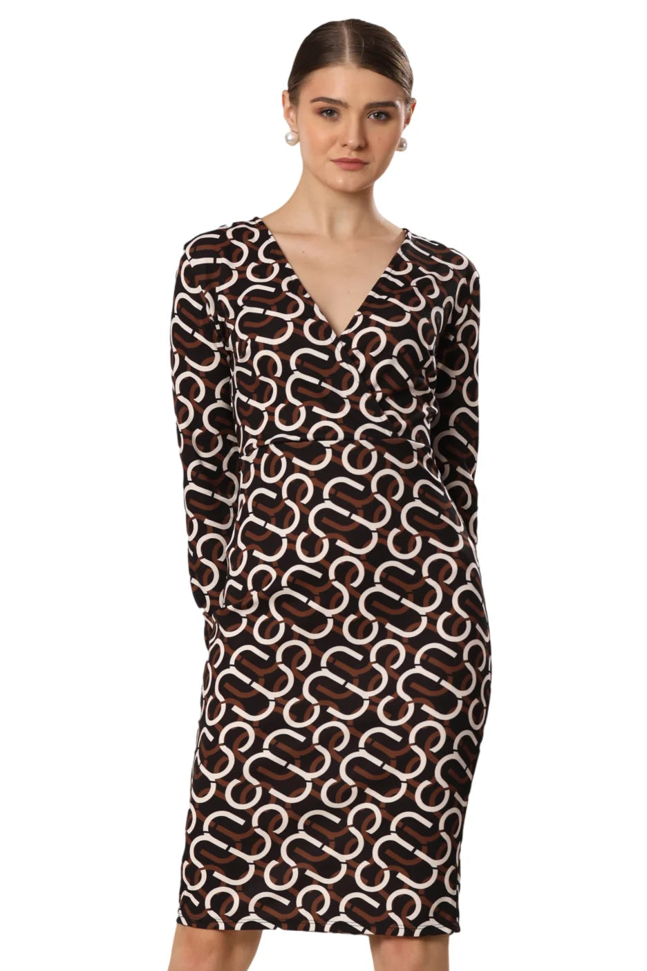 Brown Glow Patterned Silhouette Dress