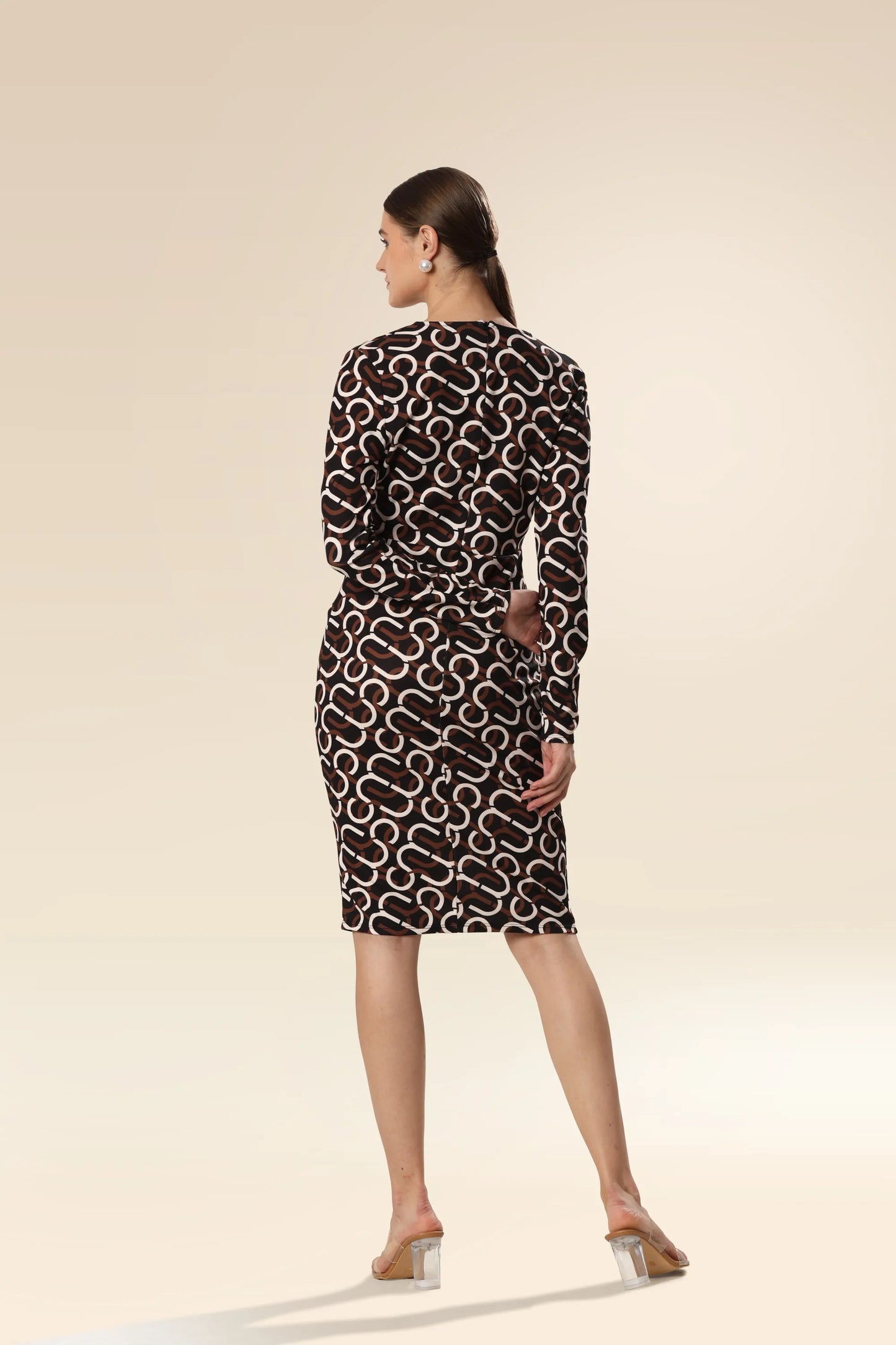 Brown Glow Patterned Silhouette Dress