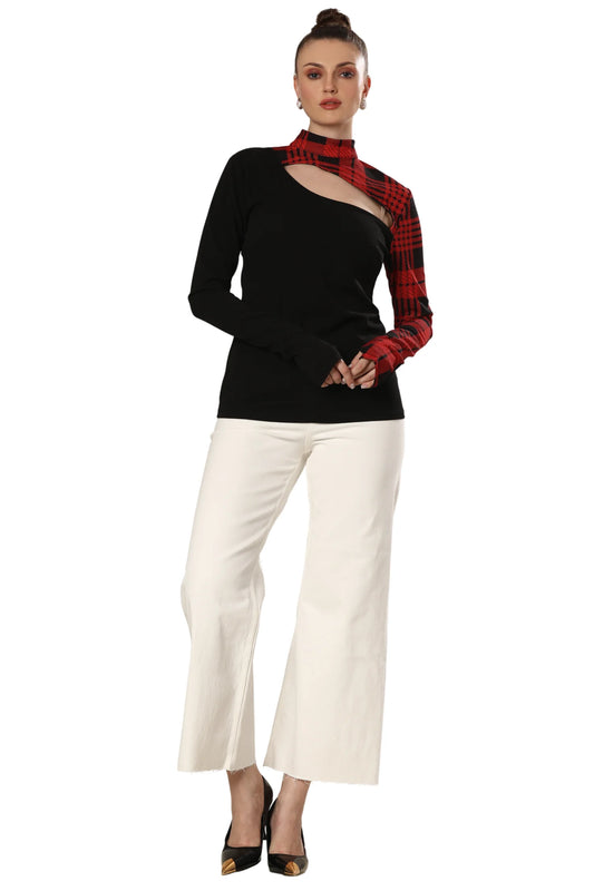 Chic Noir Crimson Thumb Hole Top