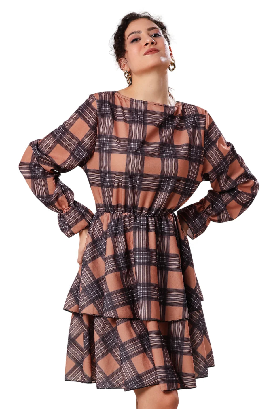 Cocoa Charm Checked Dress