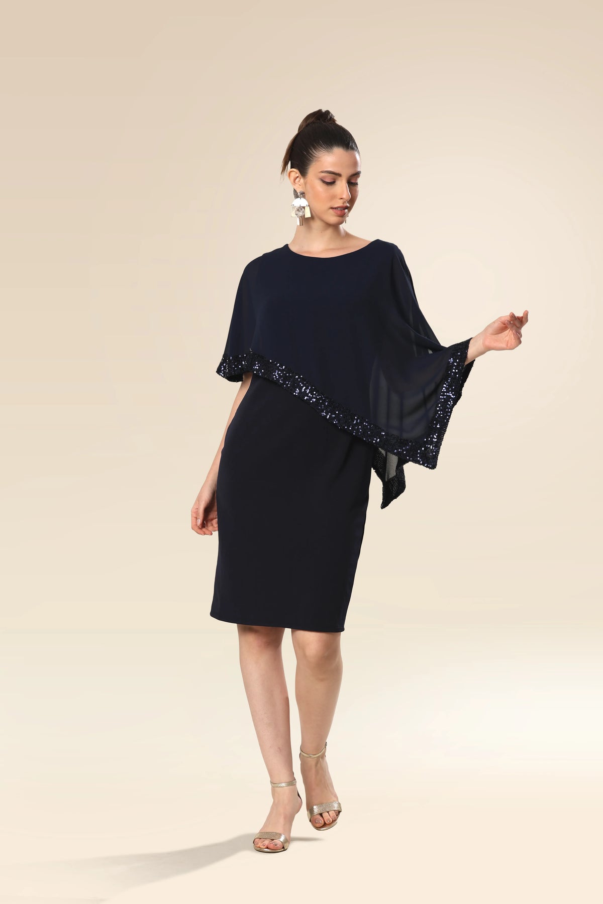 Deep Blue Sequin Cascade Dress
