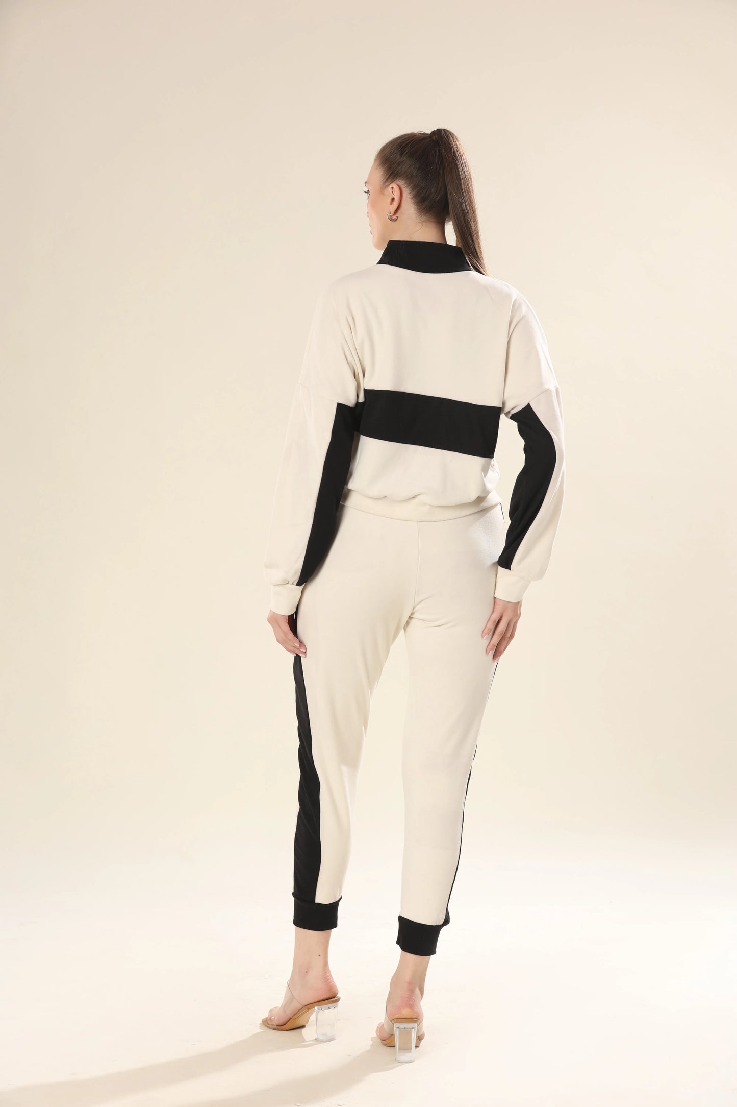 Dynamic Stripes In Black & Beige Co-ord Set