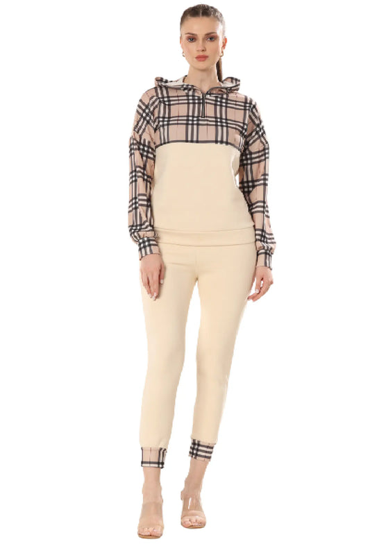 Fashionable Checks In Modern Beige Plaid Co-ord Set