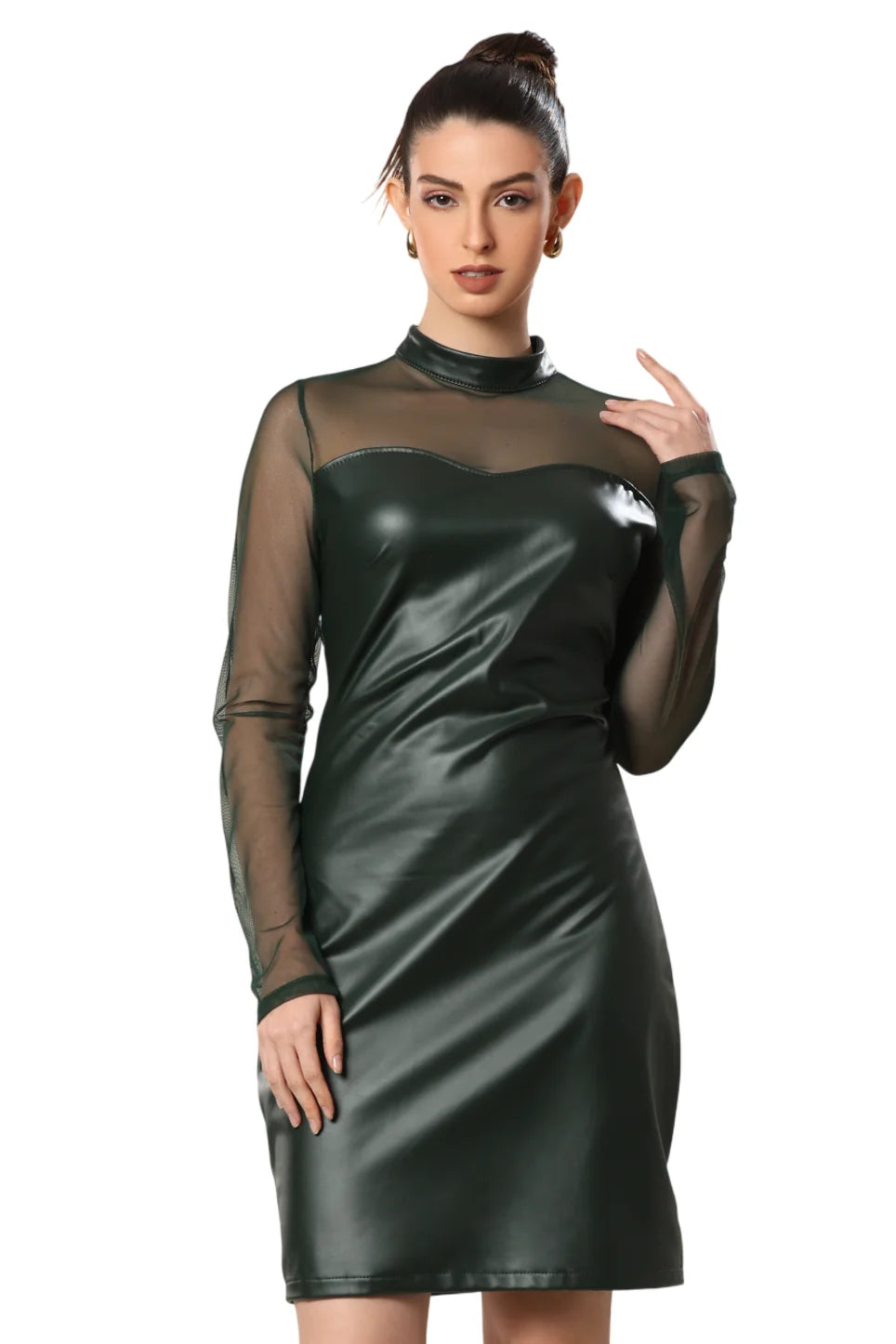 Faux Leather Temptation Tulle Fitted Charm Dress