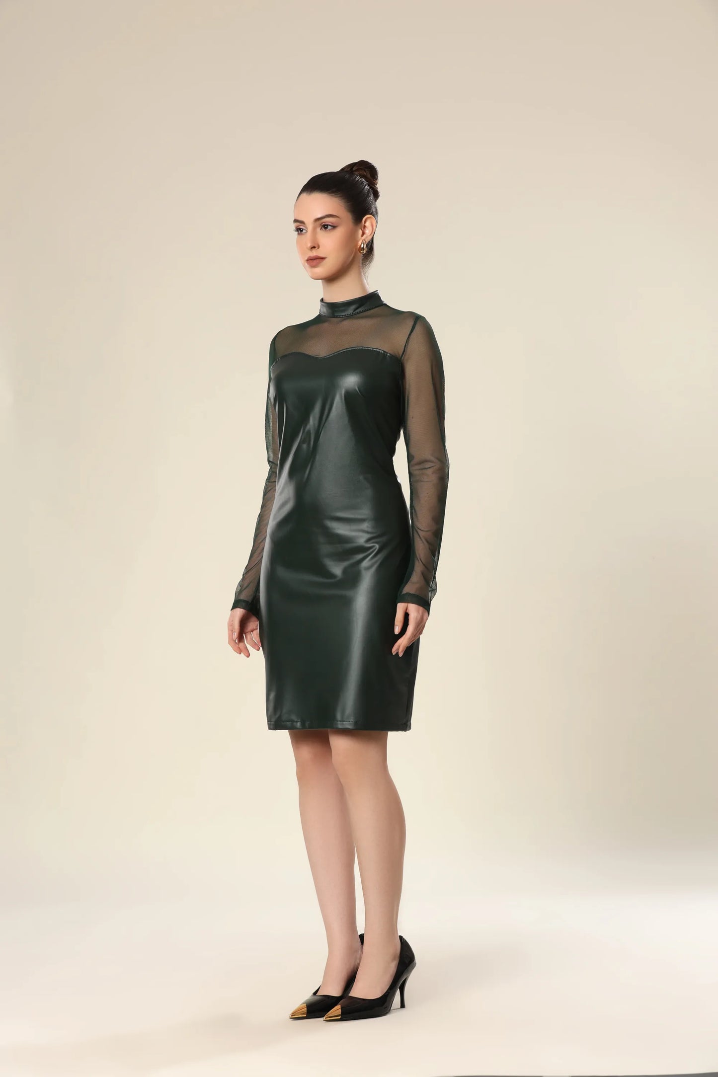 Faux Leather Temptation Tulle Fitted Charm Dress