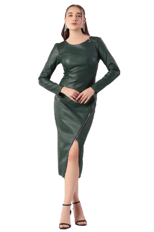Fit Zip Sensation In Green Bodycon Dress