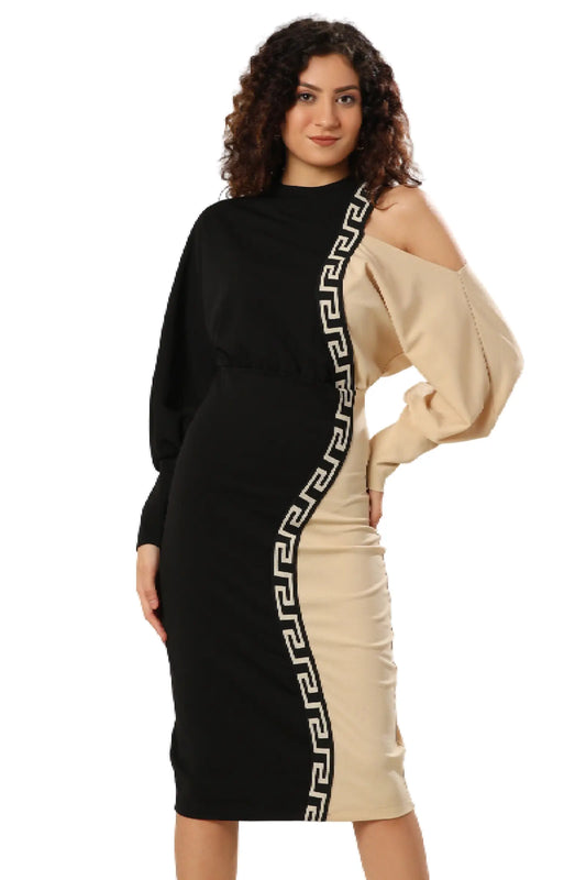 Geometric Gala Off-Shoulder Stunner Dress