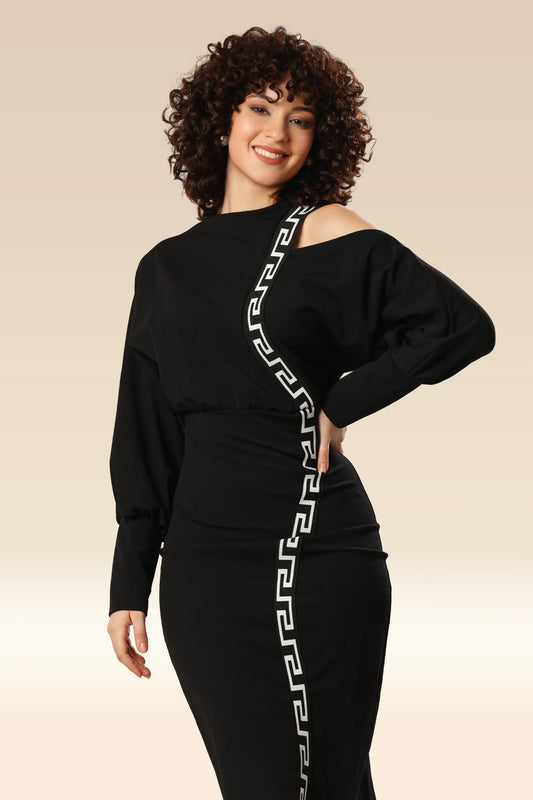 Geometric Gala Off-Shoulder Stunner Dress