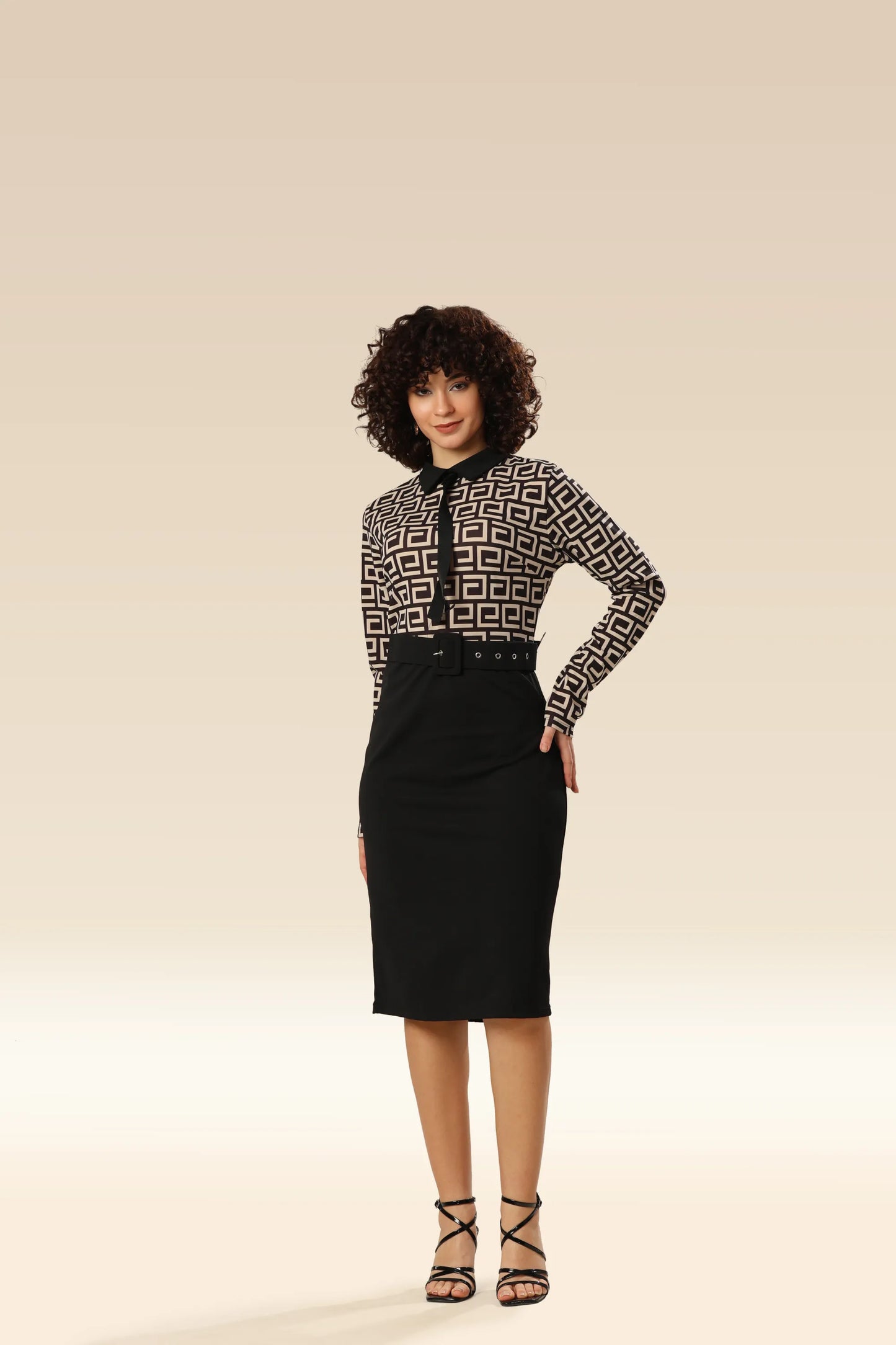Kaleidoscopic Elegance Geometric Party Dress With Belt