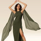 Leafy Elegance Side Slit Ensemble Dress