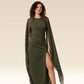 Leafy Elegance Side Slit Ensemble Dress