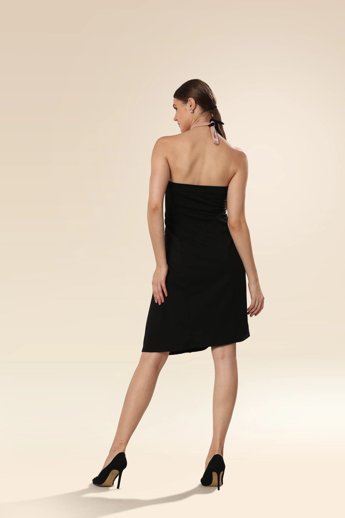 Lustrous Black Tie-Top Ensemble Dress