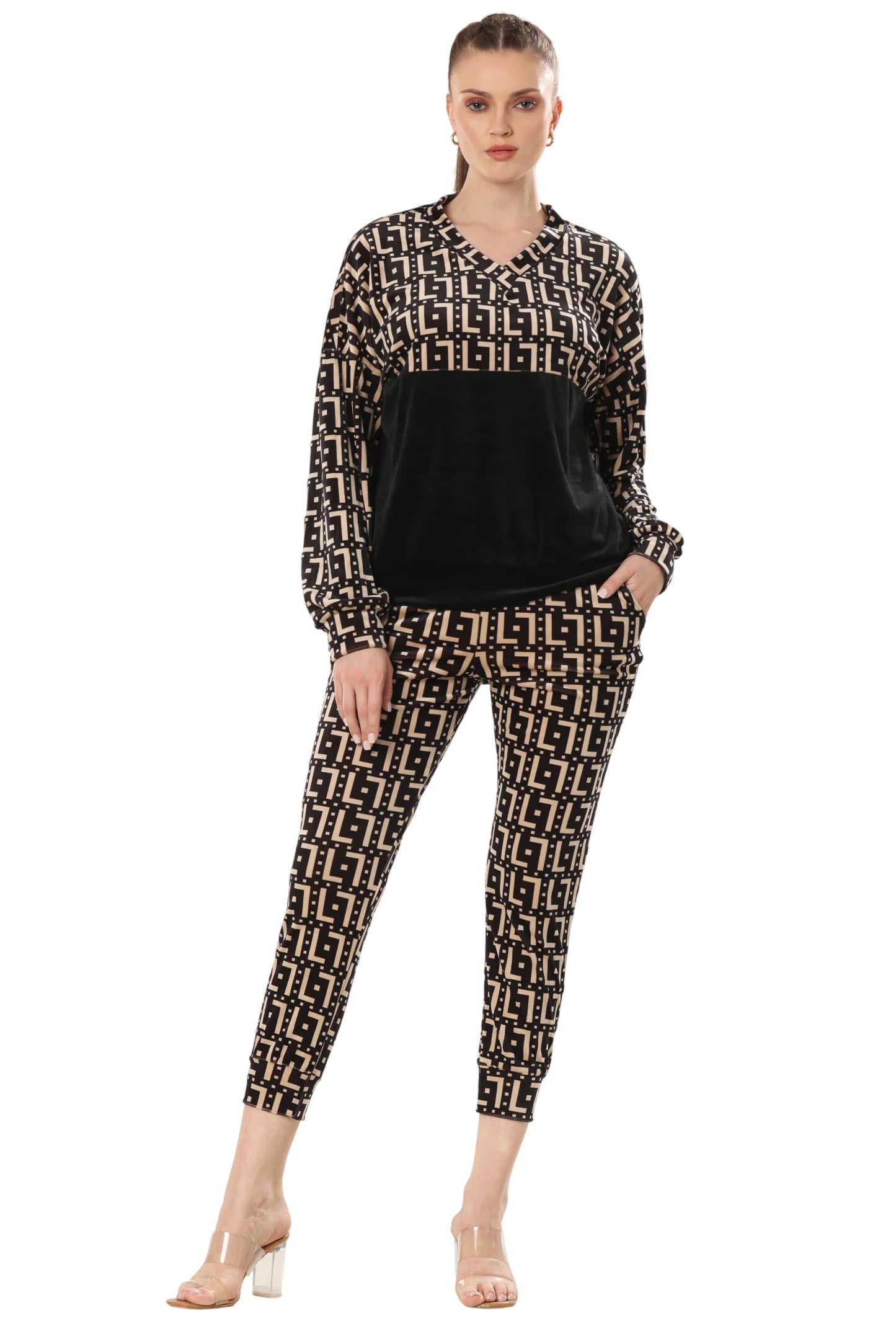 Luxe Velvet Geometric Ensemble Co-ord Set