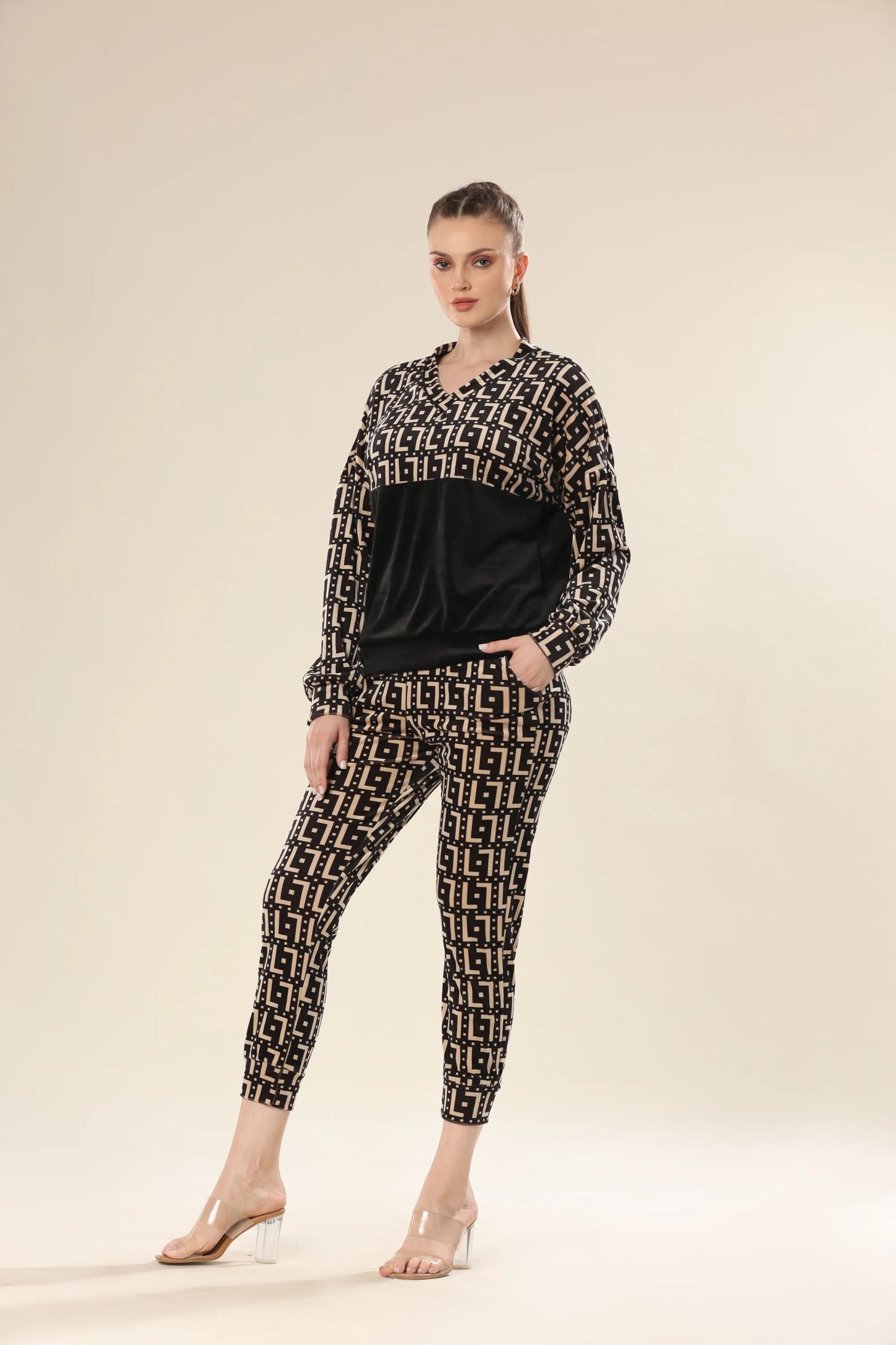 Luxe Velvet Geometric Ensemble Co-ord Set