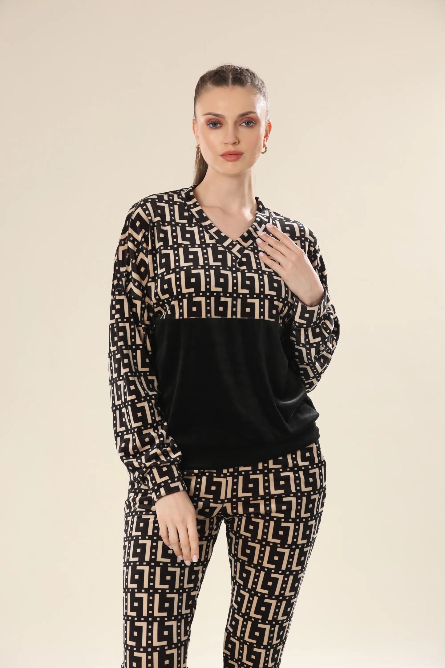 Luxe Velvet Geometric Ensemble Co-ord Set