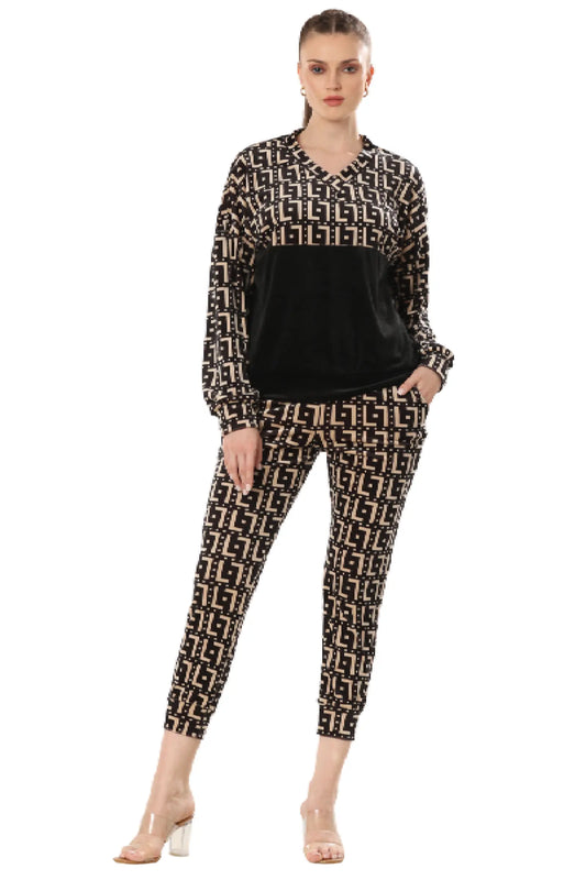 Luxe Velvet Geometric Ensemble Co-ord Set