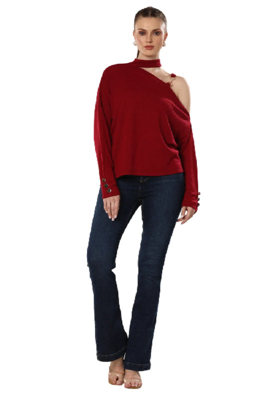 Maroon Majesty Asymmetric Elegance Top