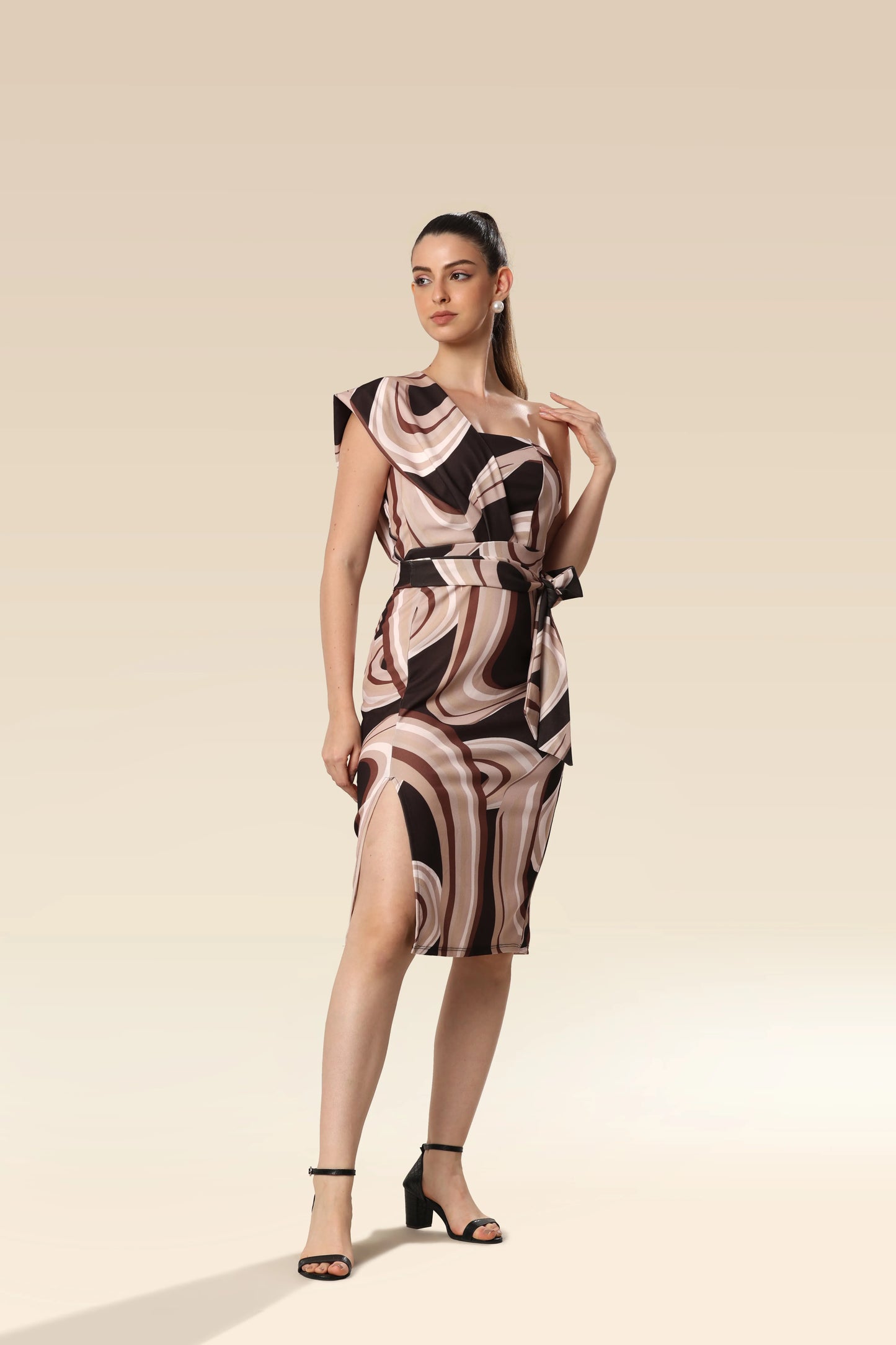 Neutral Chic Slit Ensemble Dress