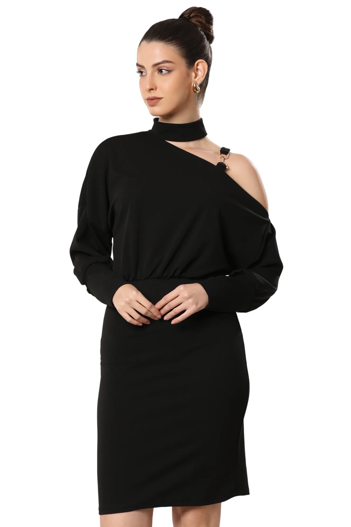 Onyx Ovation Asymmetric Neckline Dress