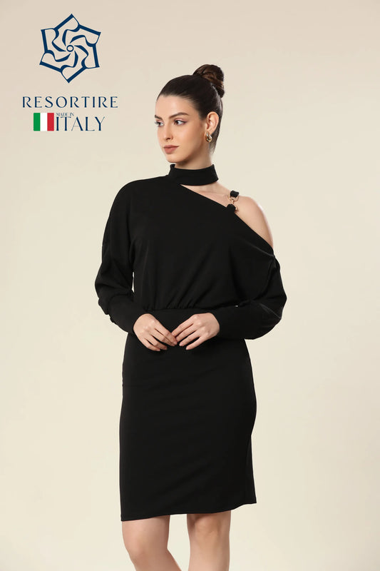 Onyx Ovation Asymmetric Neckline Dress