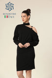 Onyx Ovation Asymmetric Neckline Dress