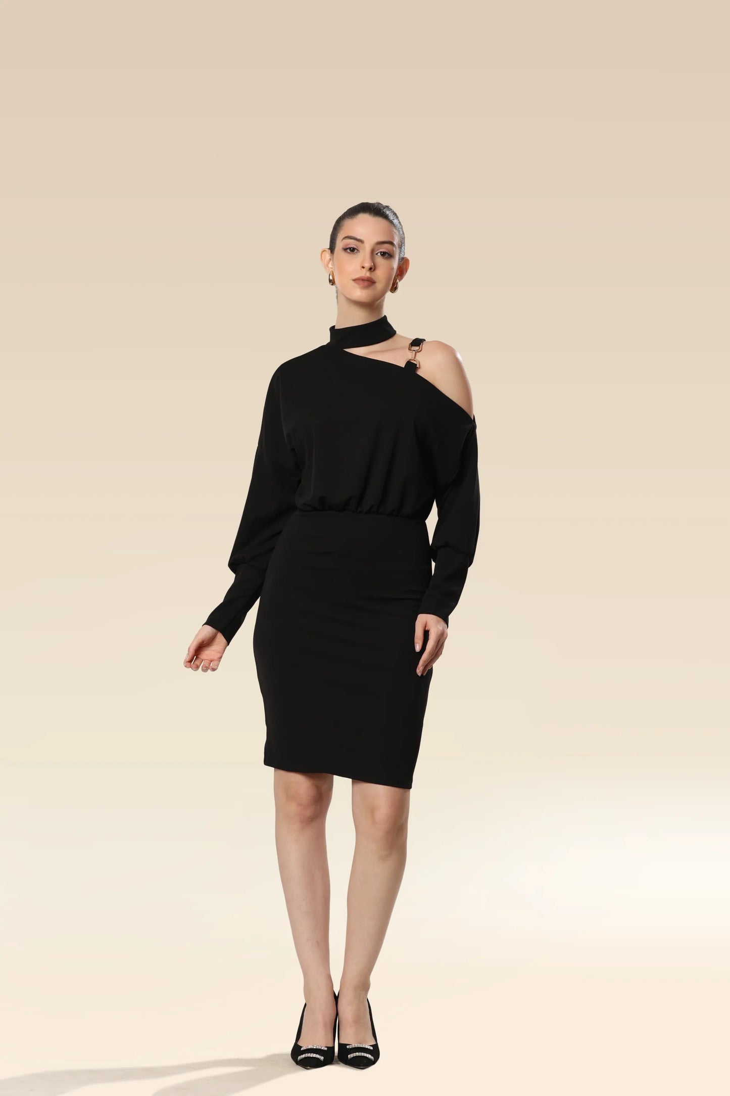 Onyx Ovation Asymmetric Neckline Dress