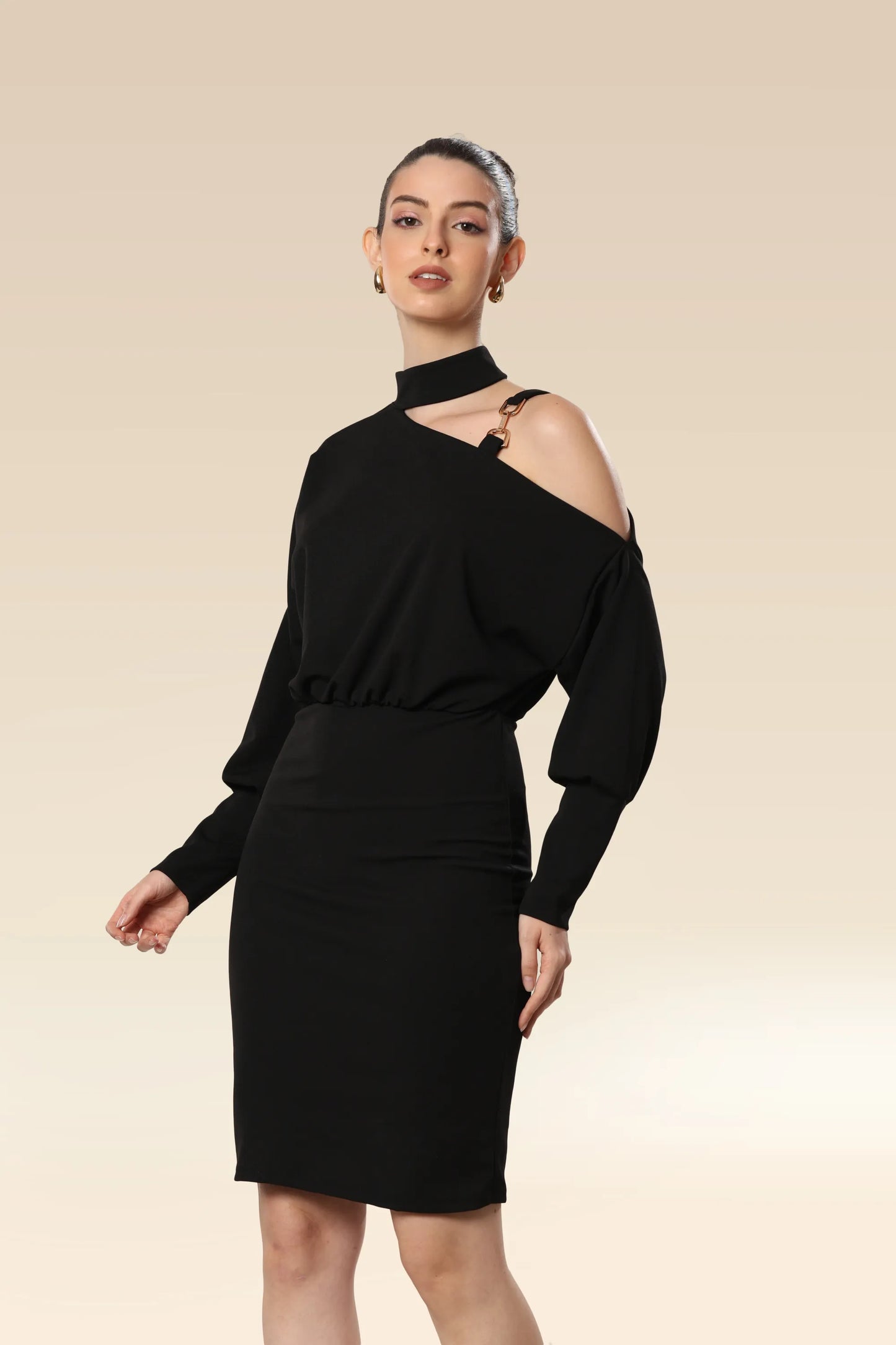Onyx Ovation Asymmetric Neckline Dress