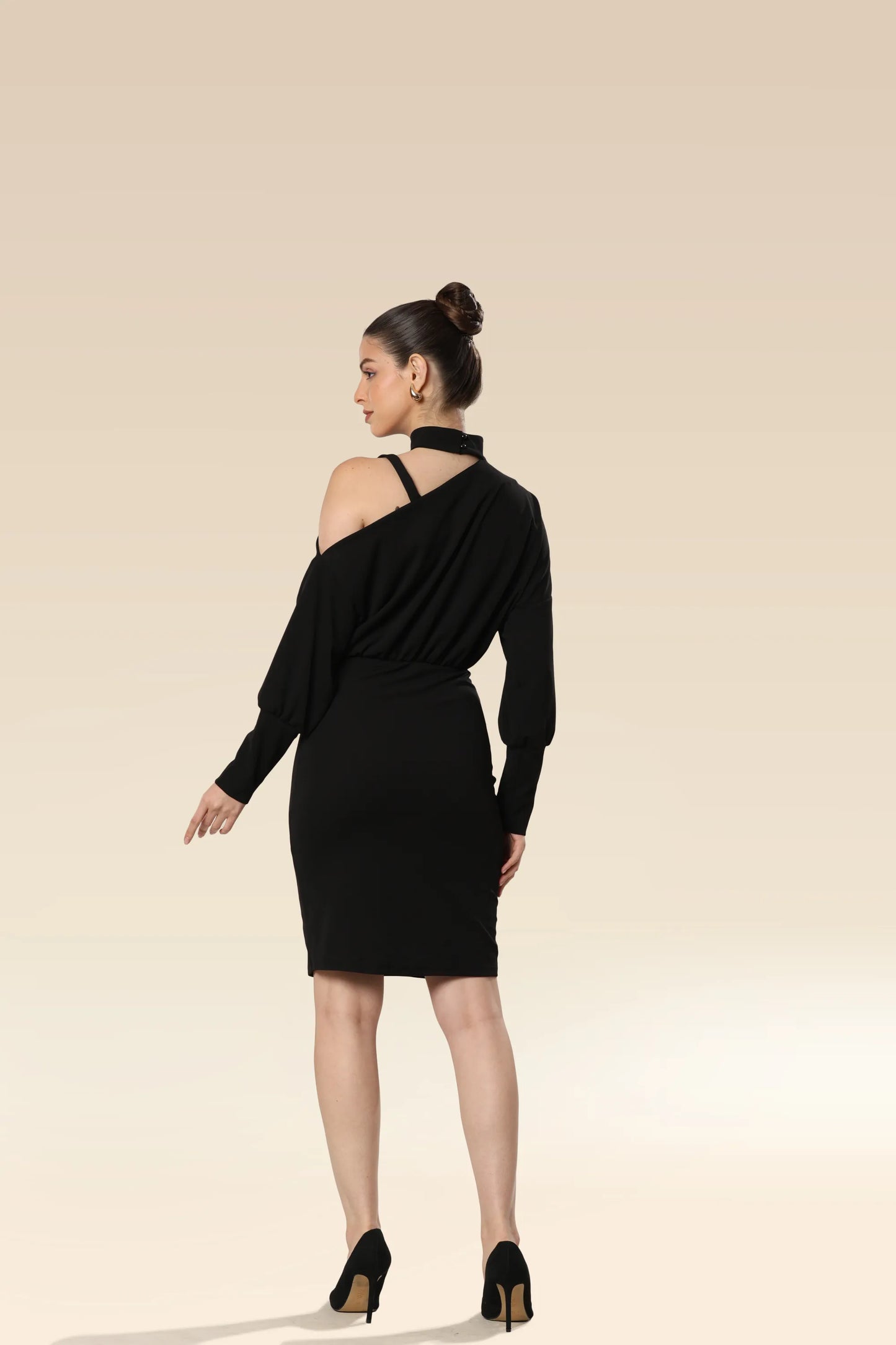 Onyx Ovation Asymmetric Neckline Dress