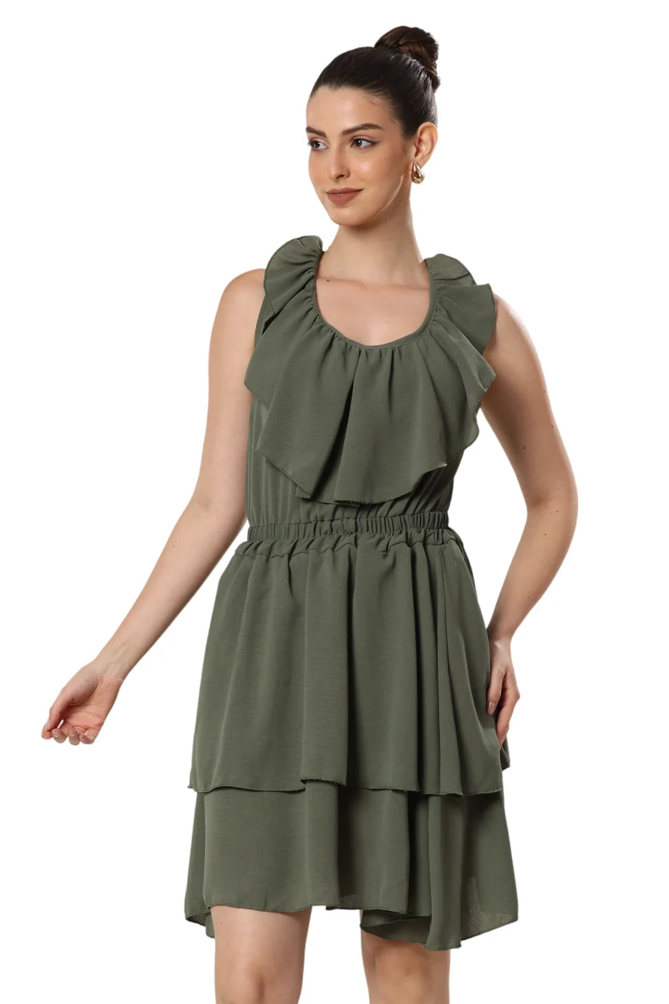 Plunging Olive Glamour Dress