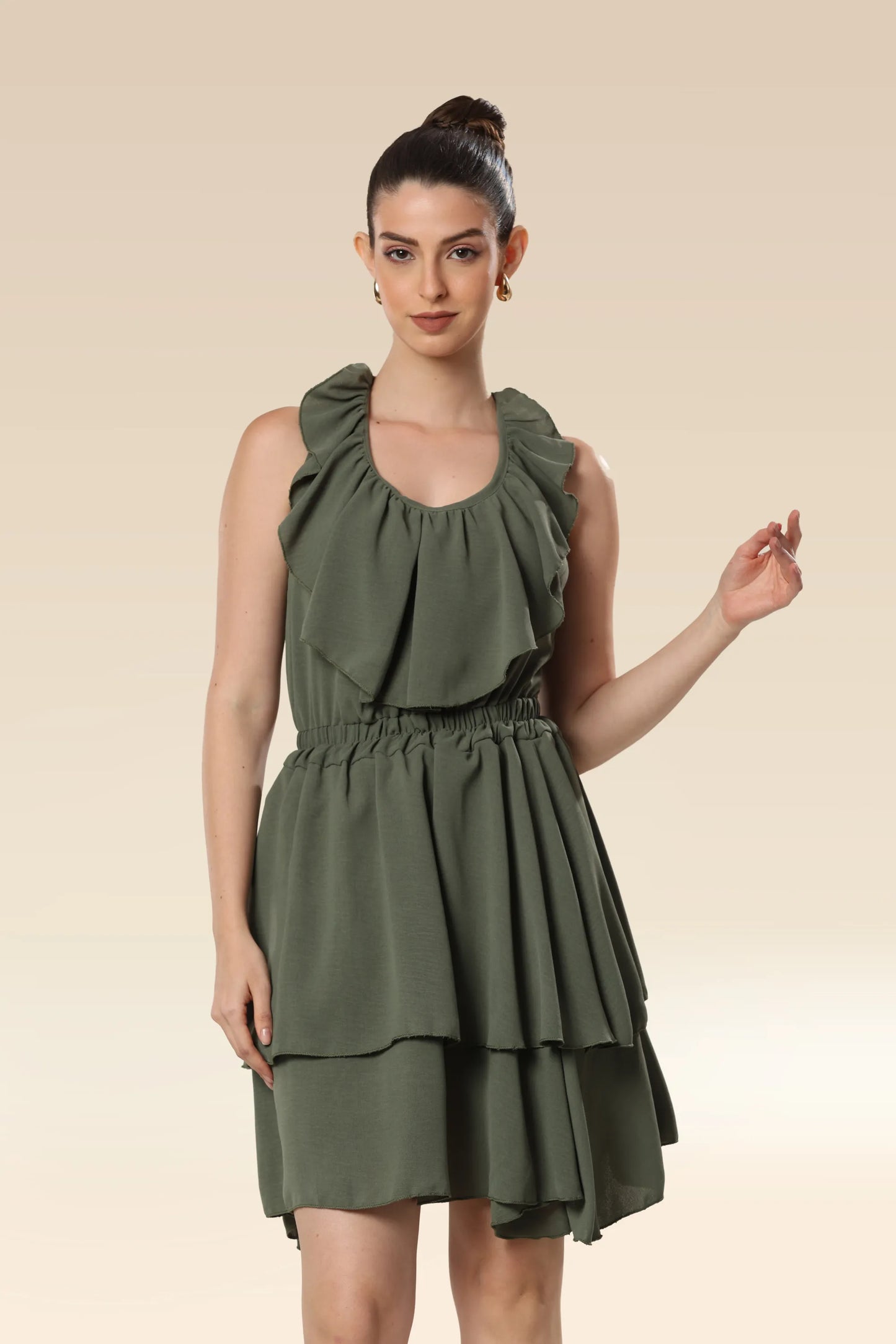 Plunging Olive Glamour Dress