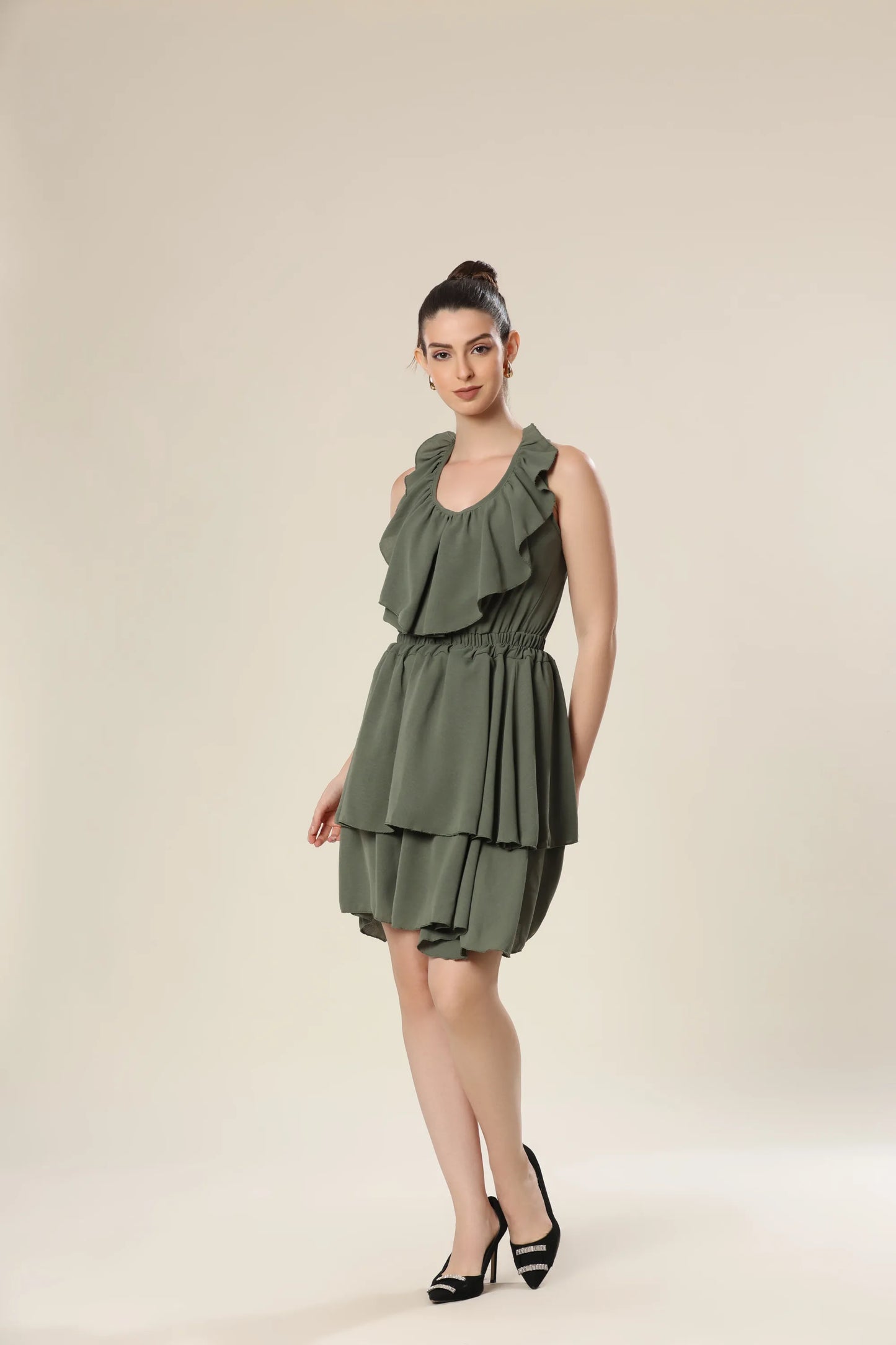 Plunging Olive Glamour Dress
