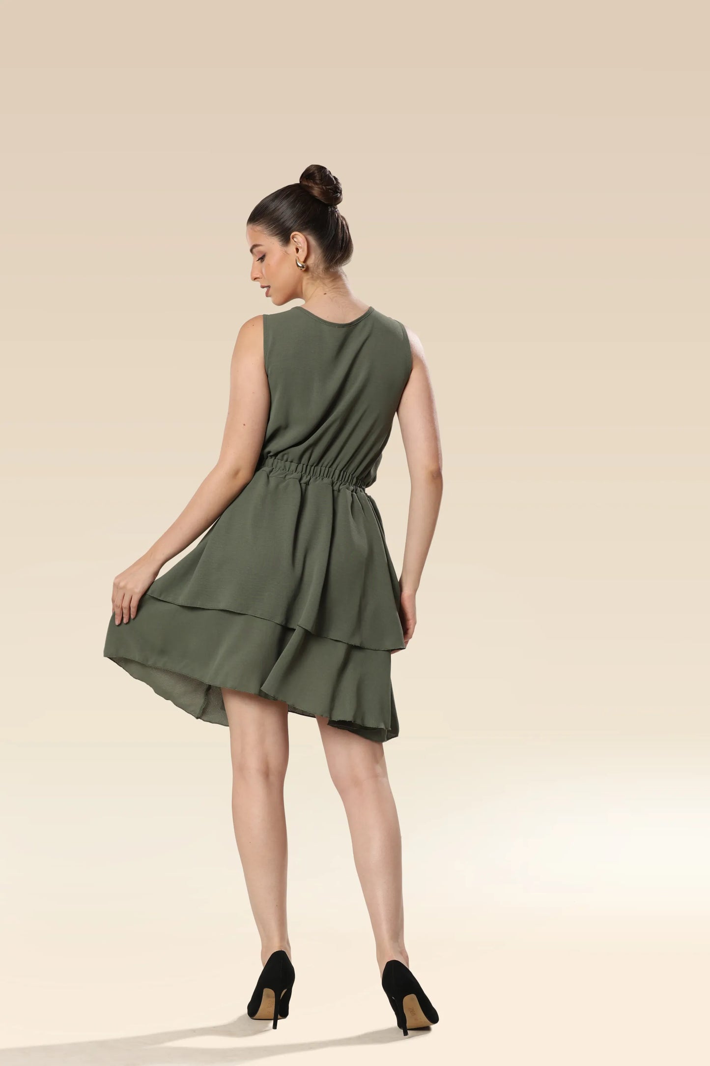 Plunging Olive Glamour Dress
