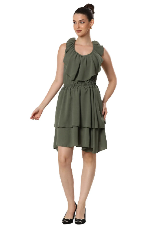 Plunging Olive Glamour Dress