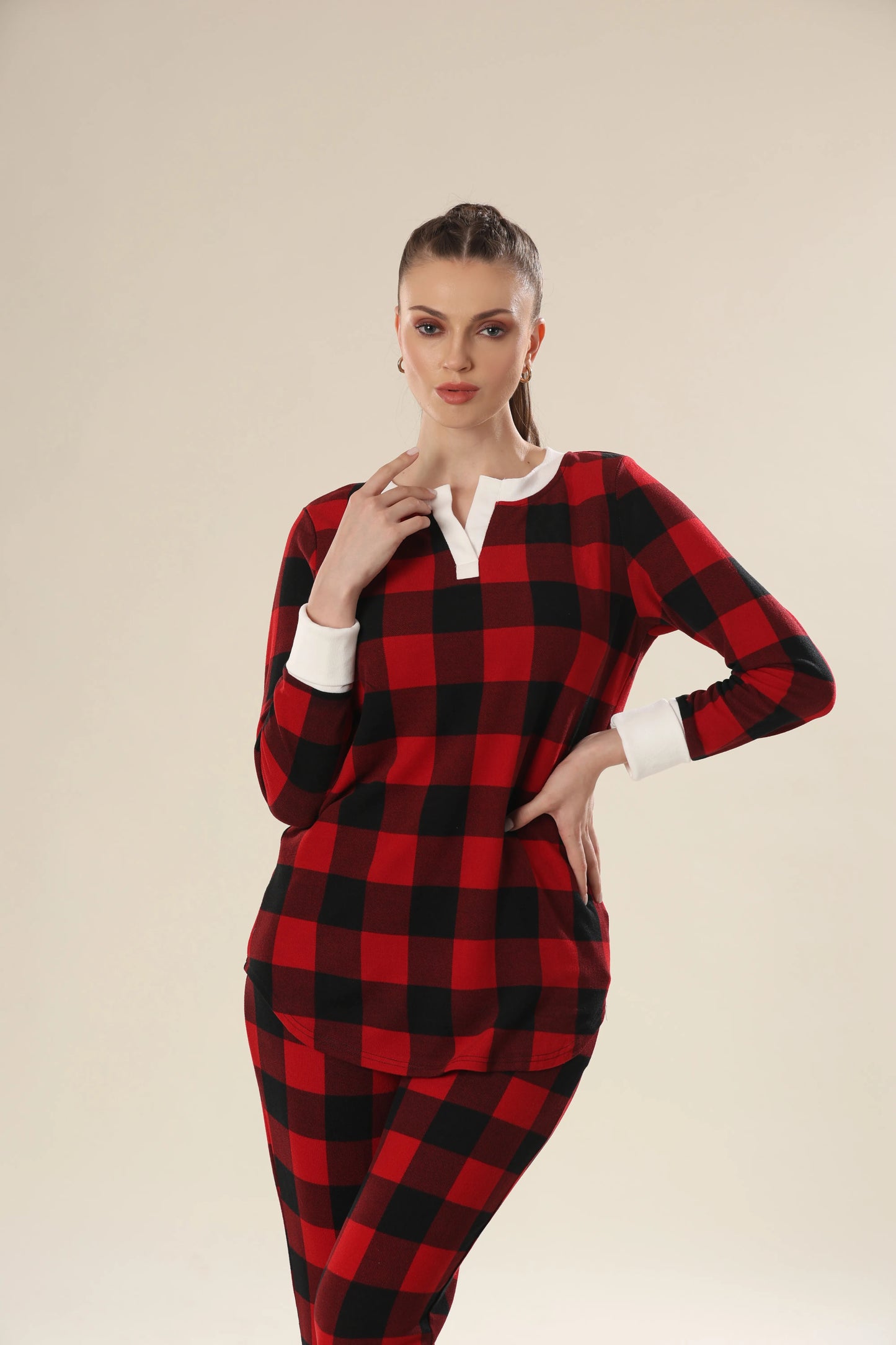 Red Blaze Checkered Comfort Night Wear